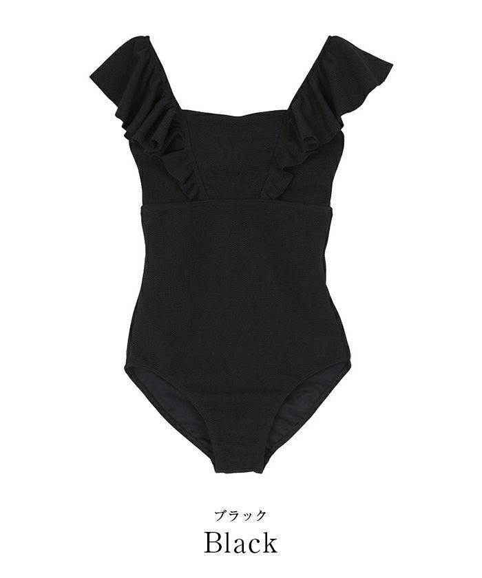 SNIDEL フリル付きワンピース水着 Fサイズ ブラック SNIDEL - ぴぃみい様お取り置き ブラックフリルスイムウェア♡の通販