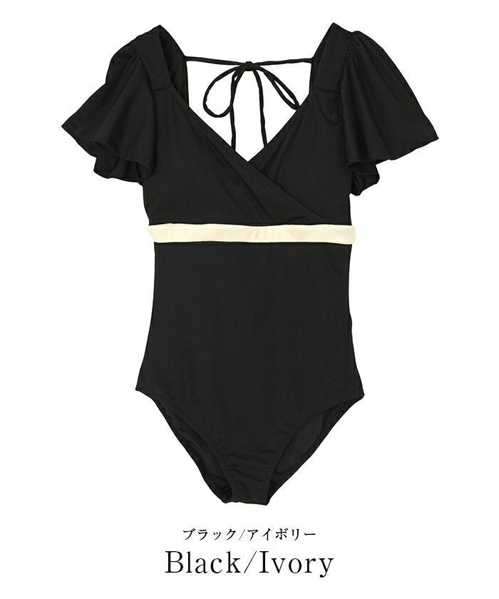 バイカラーフレアスリーブワンピース/水着 | SEA DRESS