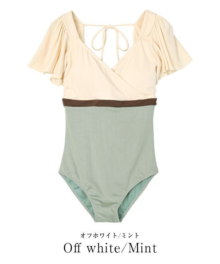 バイカラーフレアスリーブワンピース/水着 | SEA DRESS