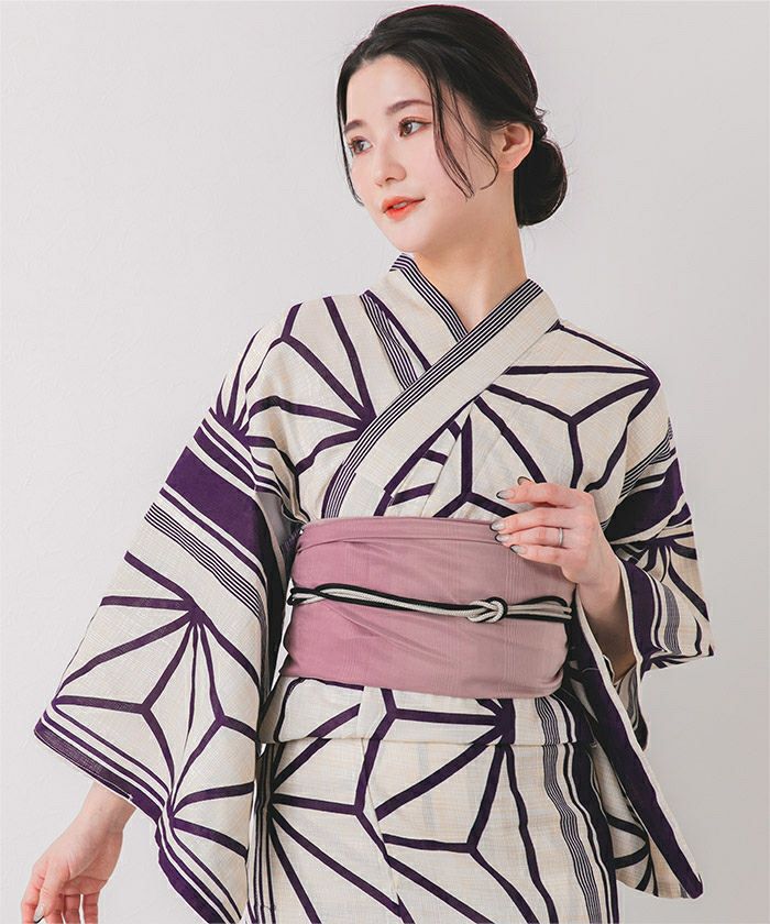 お任せ青系半幅帯つき◆◆【高級綿麻浴衣】◆品ある竹花輪の江戸古典柄◆ 浴衣 レディース セット 古典柄 高級綿麻浴衣セット「生成り地に紺乱菊