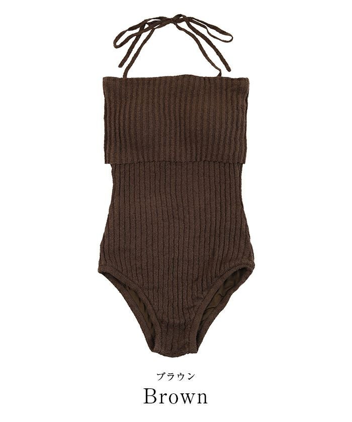 太リブニットデザインワンピース/水着 | SEA DRESS