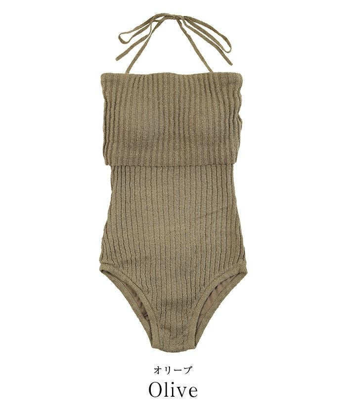 太リブニットデザインワンピース/水着 | SEA DRESS