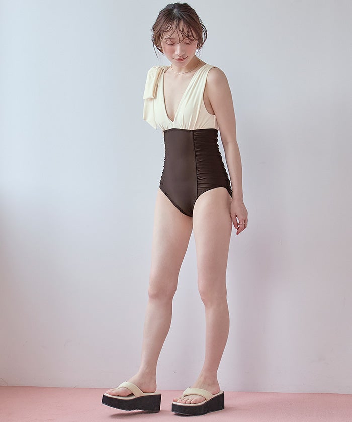 深Vネックシンプルワンピース/水着 | SEA DRESS