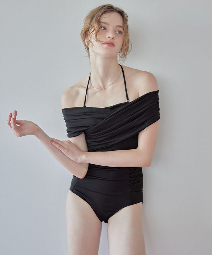 クロスオフショルダーギャザーワンピース/水着 | SEA DRESS