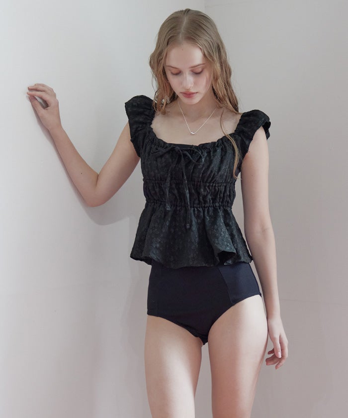 フリル付きグレーセパレート水着　swimwear/綿レースフリル(3点セット) 3点セット/ティアードフリルトップス付ビキニ/水着 | SEA DRESS
