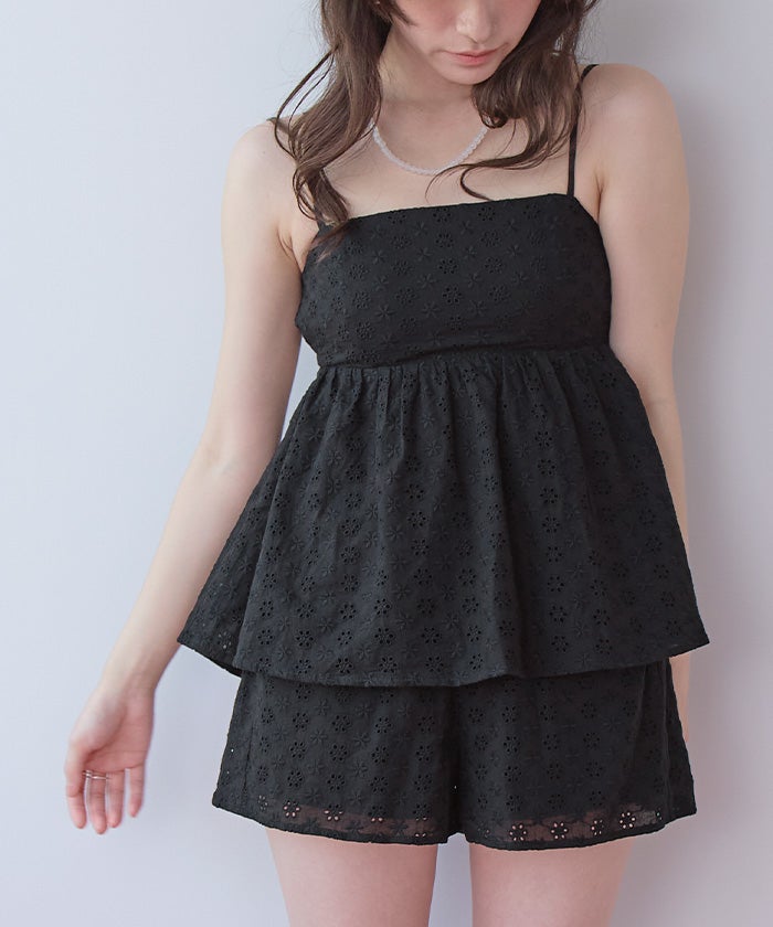 Cherie Mona 2022 フラワーレースペプラムビキニ 3点セット/フラワーレースペプラムビキニ×ショートパンツ/水着 | SEA DRESS