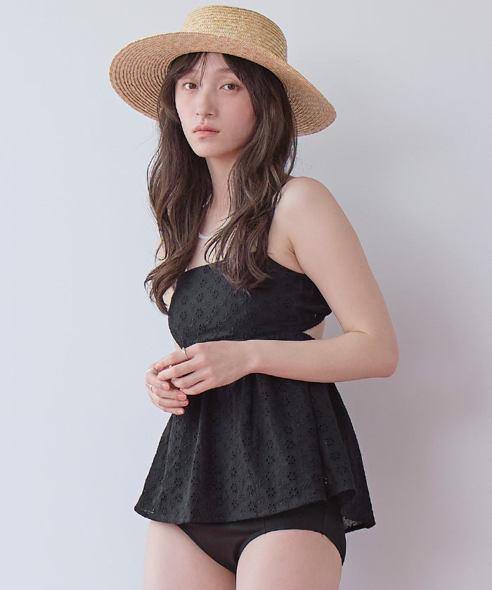 DHXM0686 3点セット/フラワーレースペプラムビキニ×ショートパンツ/水着 3点セット/フラワーレースペプラムビキニ×ショートパンツ/水着 | SEA DRESS