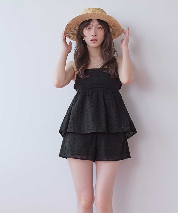 3点セット/フラワーレースペプラムビキニ×ショートパンツ/水着 | SEA DRESS 3点セット/フラワーレースペプラムビキニ×ショートパンツ/水着 | SEA DRESS