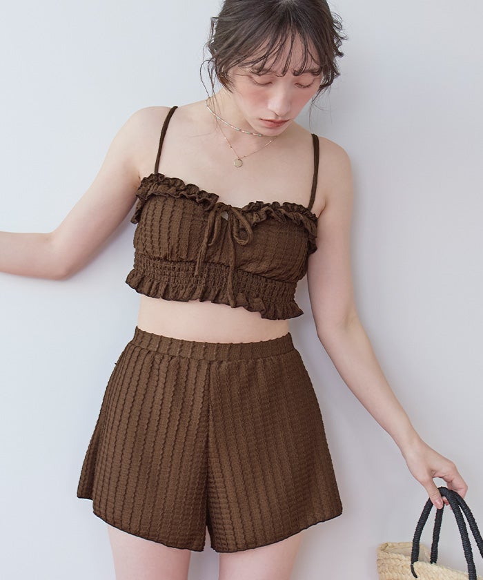 3点セット/フリルデザインジャガードビキニ×ショートパンツ/水着 | SEA