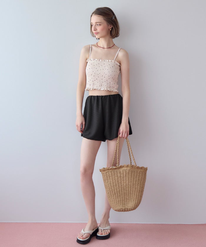 4点セット/長袖トップス付シャーリングビキニ×ショートパンツ/水着