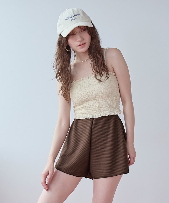 4点セット/長袖トップス付シャーリングビキニ×ショートパンツ/水着