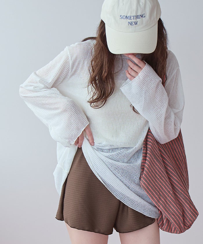 4点セット/長袖トップス付シャーリングビキニ×ショートパンツ/水着
