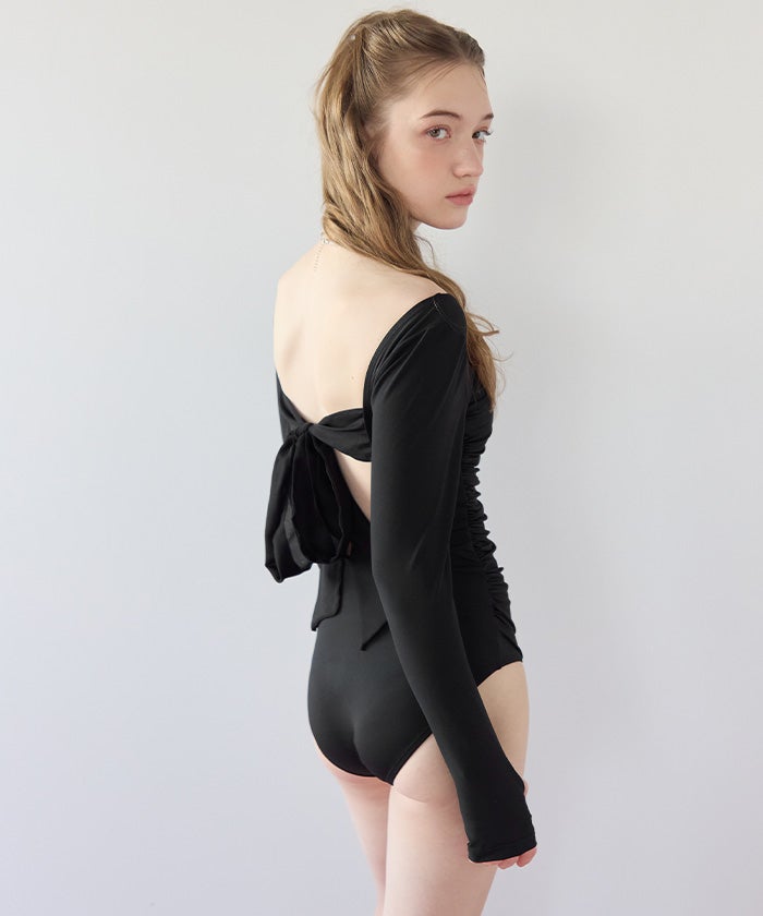 バックオープンリボン長袖ワンピース/水着【メール便可／100】 | SEA DRESS