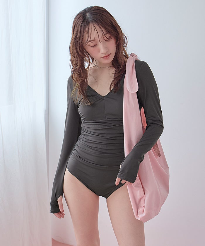 バックオープンリボン長袖ワンピース/水着【メール便可／100】 | SEA DRESS