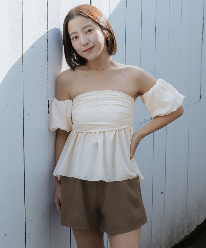 3点セット/オフショルダーフレアビキニ×ショートパンツ/水着 | SEA DRESS 3点セット/オフショルダーフレアビキニ×ショートパンツ/水着 | SEA DRESS