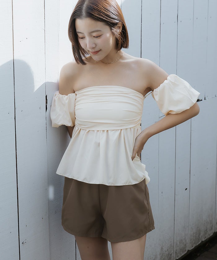 3点セット/オフショルダーフレアビキニ×ショートパンツ/水着 | SEA DRESS