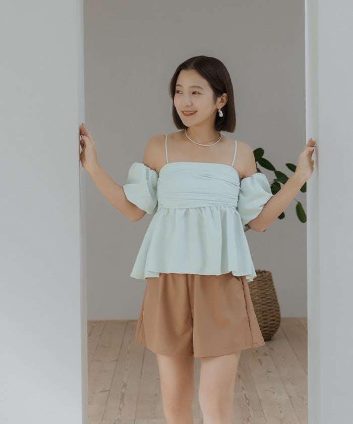 3点セット/オフショルダーフレアビキニ×ショートパンツ/水着 | SEA DRESS