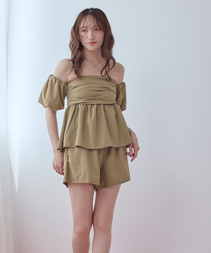 3点セット/オフショルダーフレアビキニ×ショートパンツ/水着 | SEA DRESS